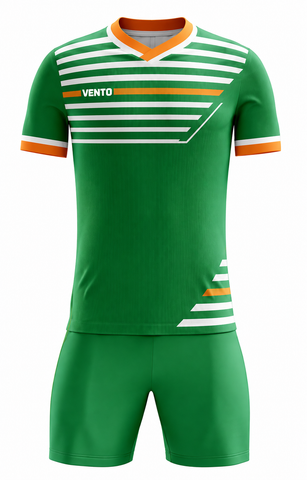 VENTO Green Orange Striped Football Uniform Set – Jersey & Shorts