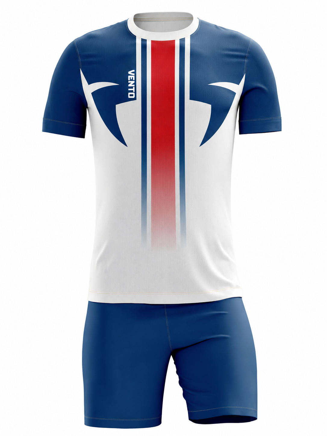 VENTO Navy White Red Football Uniform Set – Jersey & Shorts