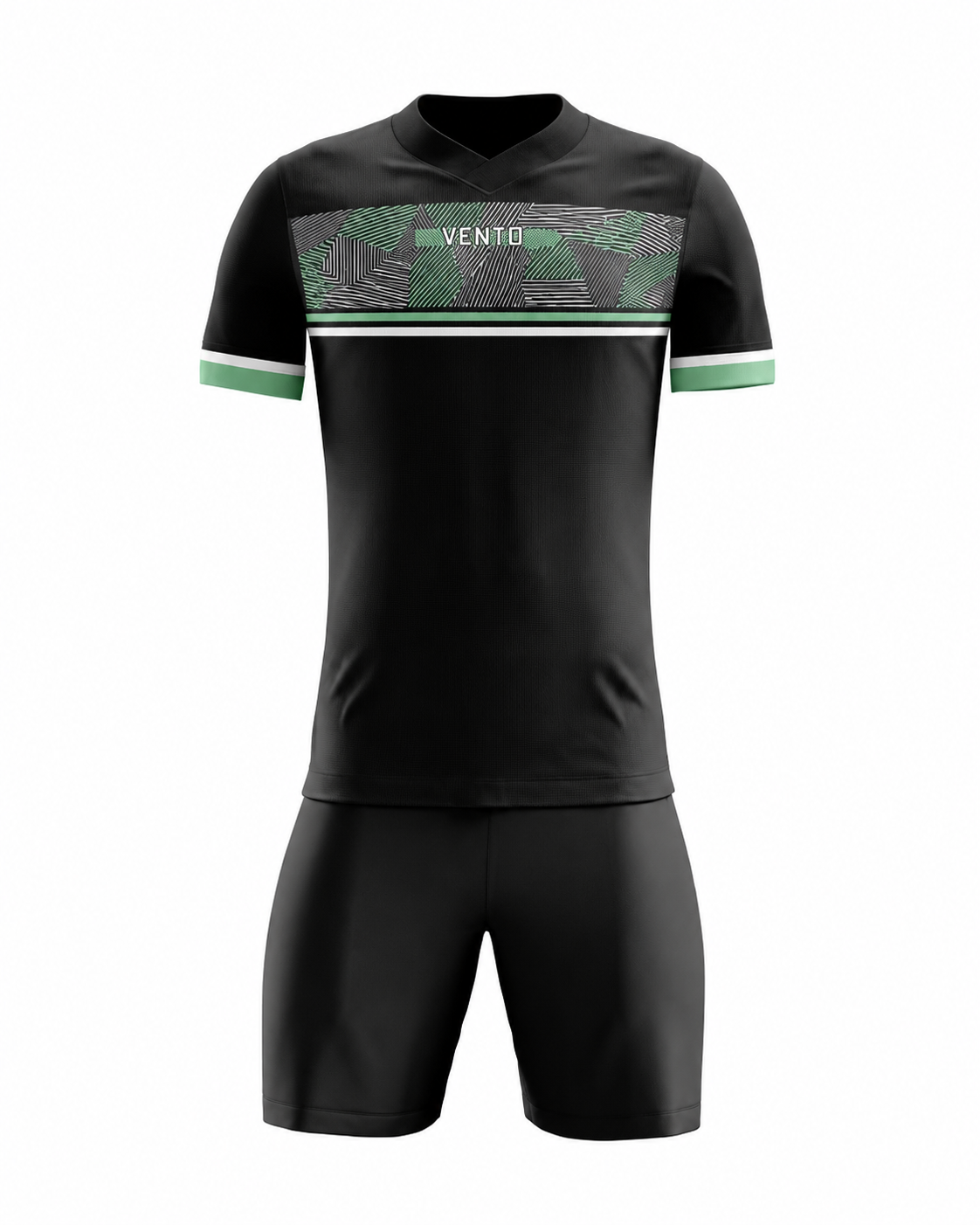 VENTO Black Mint Geometric Football Uniform Set – Jersey & Shorts