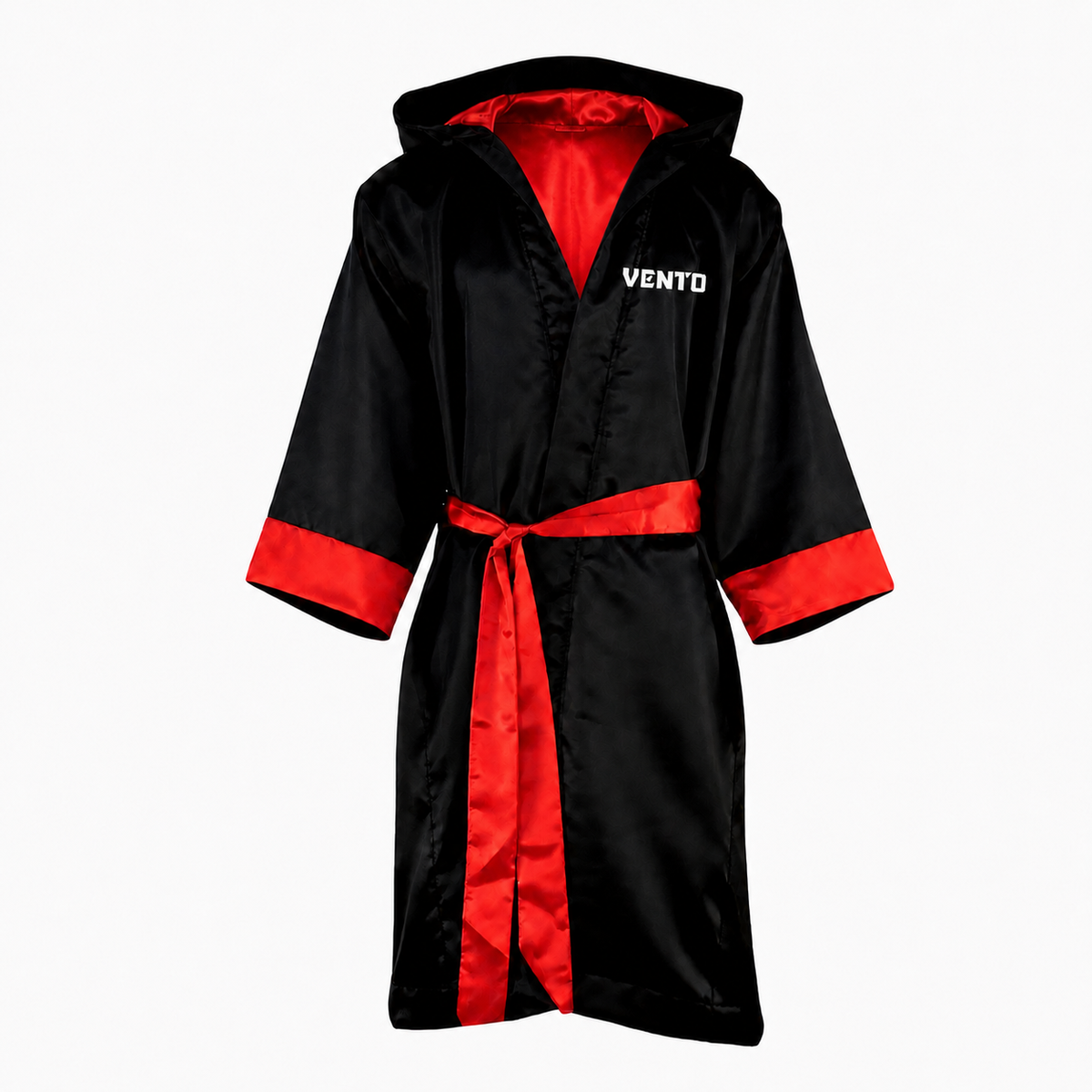 VENTO Hooded Red Trim Satin Boxing Robe