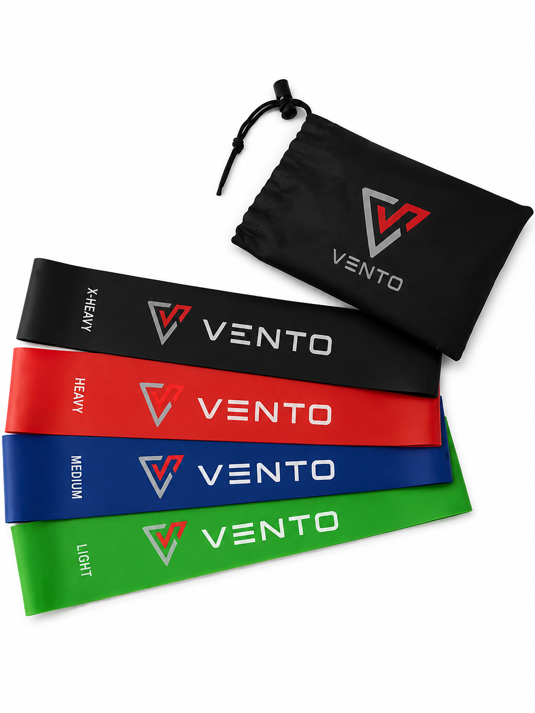 VENTO resistance loop bands set of 4 with black carry bag light medium heavy x-heavy resistance bands for home workout