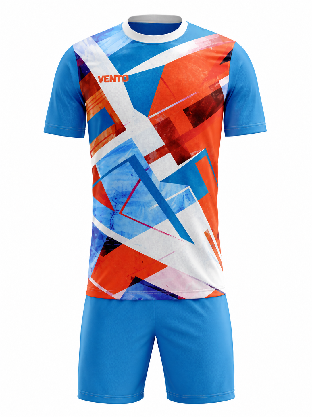 VENTO Sky Blue Orange White Football Uniform Set – Jersey & Shorts