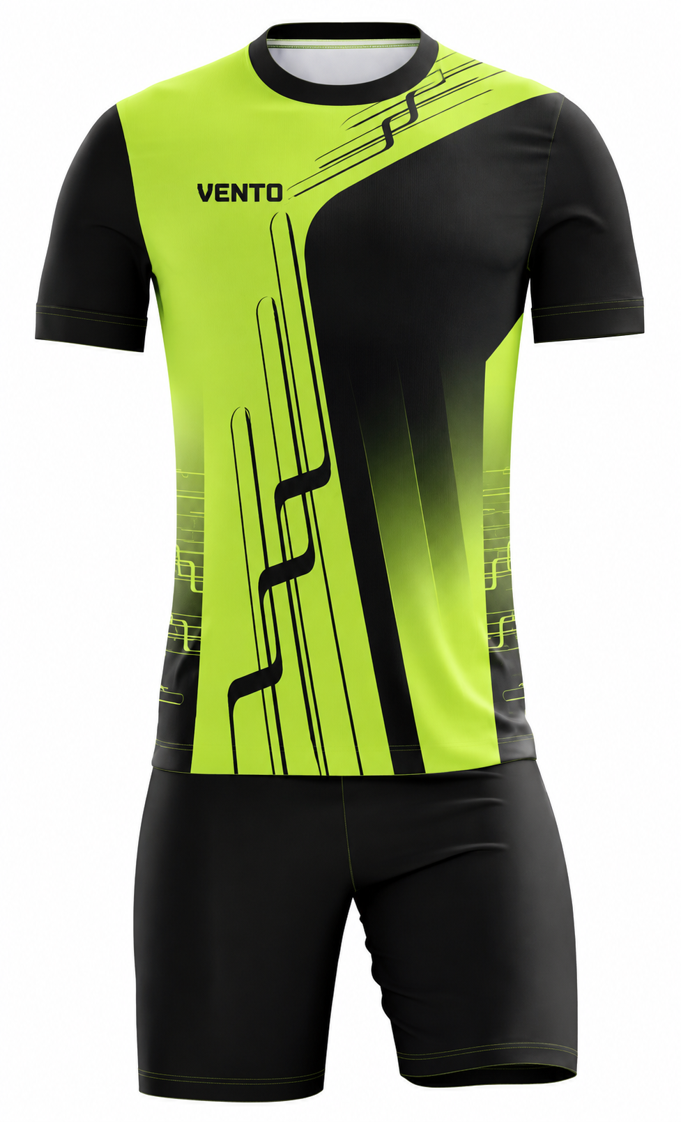VENTO Neon Lime Black Football Uniform Set – Jersey & Shorts