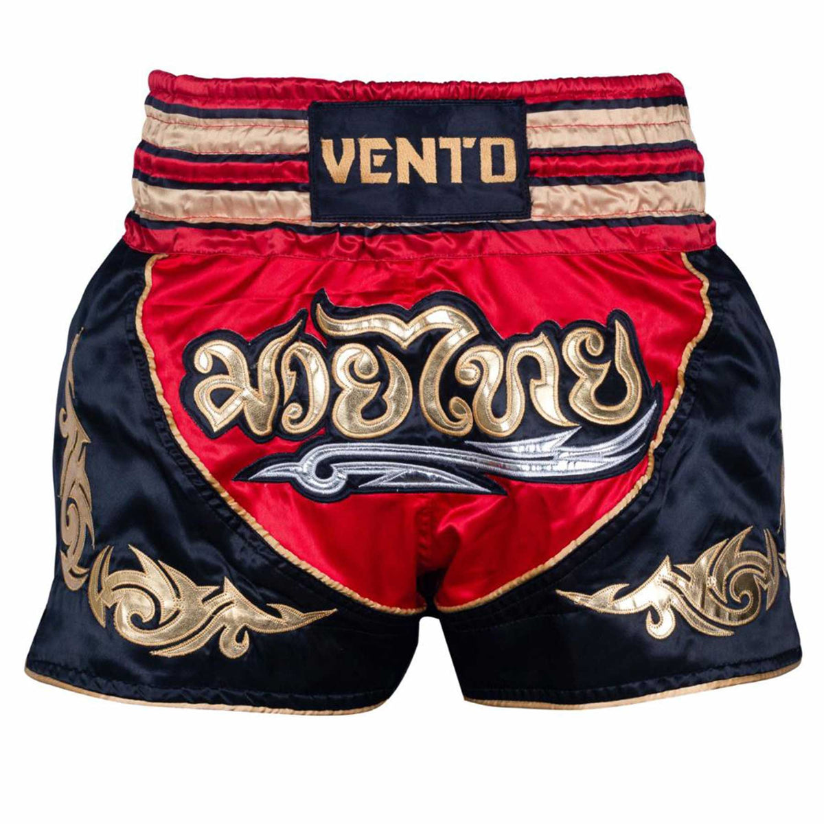 Vento Deluxe Red/Black/Gold „Crimson Warrior“ Muay Thai Shorts